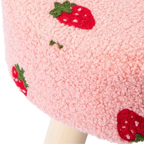 Pink Strawberry Patterned Sherpa Stool NWT - Picture 2 of 3